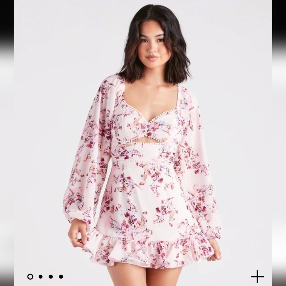 One and Only Floral Chiffon Ruffle Short Dress, sz large